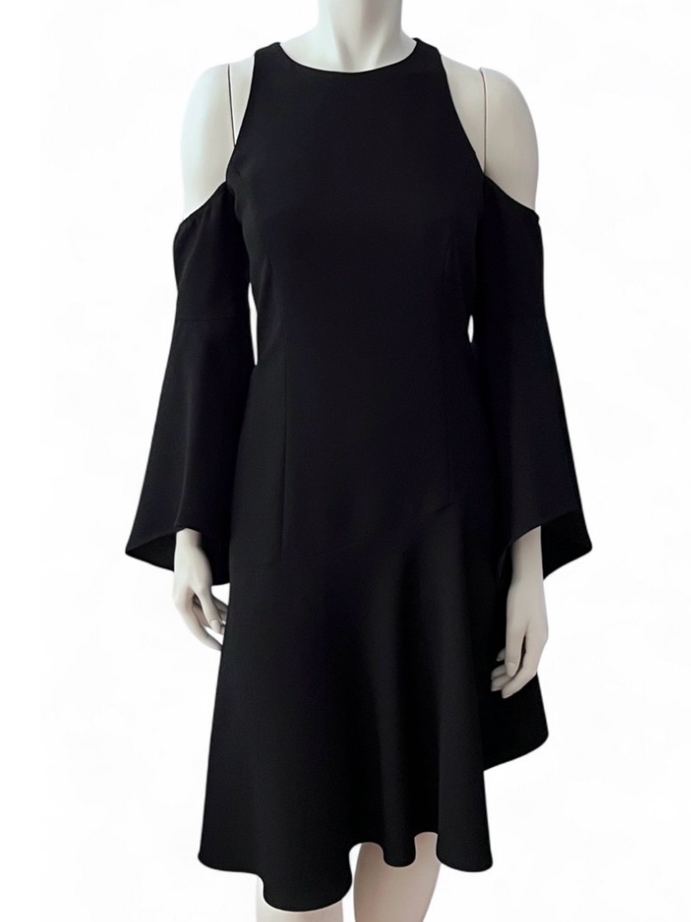 Scripted Cold-Shoulder Bell-Sleeve Dress M - Picture 7 of 13